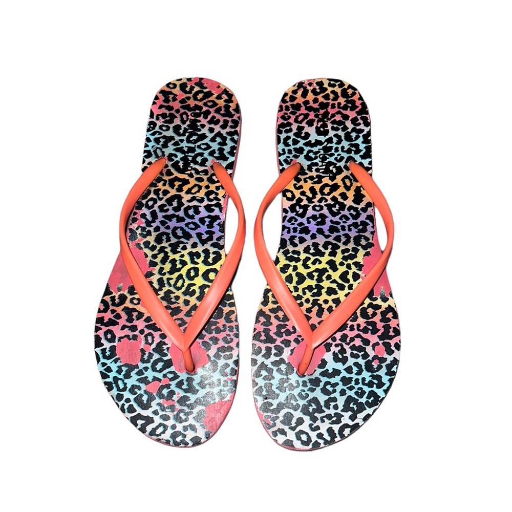 Colin Stuart Coral Rainbow Leopard Cheetah Print Sole Flip Flops Sandals